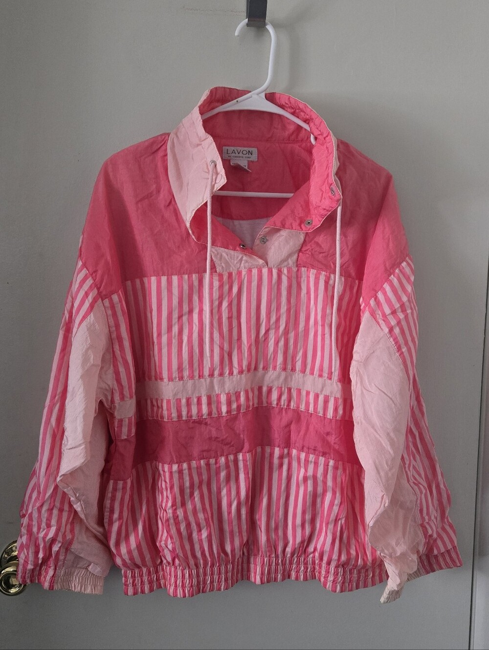 Vintage Lavon Pink Striped Pullover Bomber Jacket